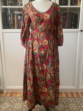 April Cornell Floral Maxi Dress in Red and Brown